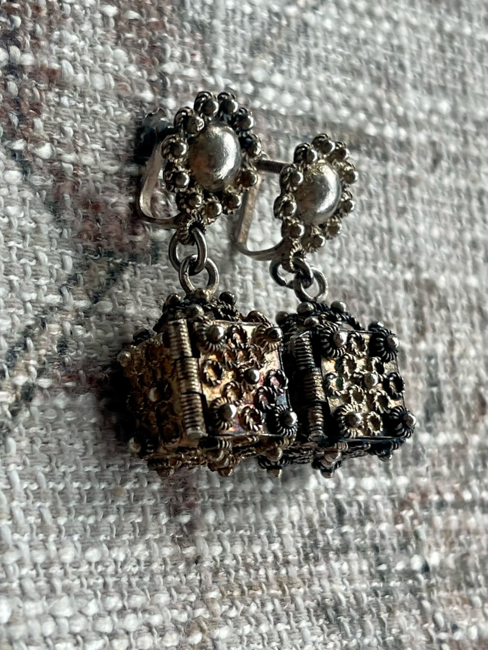 Vintage Etruscan Granulation Victorian Style Hidden Box Charm ScrewBack Earrings